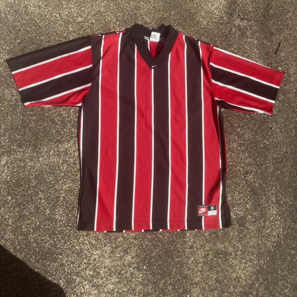 Vintage Nike Team Striped Soccer Jersey Red Black White Sz S, fits M